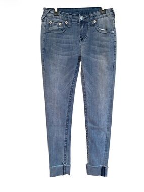TRUE RELIGION Girls Skinny Cuffed Frayed Hem Blue Jeans Andrea Wash Size 12 NEW